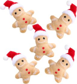 Catnip Toy,5Pcs Gingerbread Man Plush Cat Chew Toy,Christmas Interactive Teething Cat Toy Cute Cotton Filled Soothing Cat