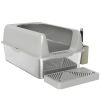 High Sided Stainless Steel Litter Box with Metal Scoop & Scoop Holder, for Easy Clean& Anti-Urine Leakage, Light Gray