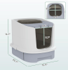 Grayish-white covered litter box with a loose-fitting design