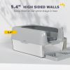 High Sided Stainless Steel Litter Box with Metal Scoop & Scoop Holder, for Easy Clean& Anti-Urine Leakage, Light Gray