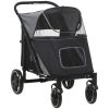 Pet Stroller Dog Cat Carriage One Click Fold with Universal Front Wheels Shock Absorber Brakes Storage Bags Mesh Window