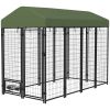 Outdoor Dog Kennel with Rotating Bowl Holders, Walk-in Pet Playpen with Waterproof Cover, 8' x 4' x 6', Green