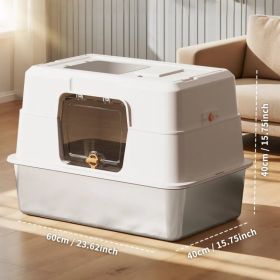 2025 Must-Buy Fully Enclosed Stainless Steel Cat Litter Box, Odor-Proof, Anti-Splash, Spacious For Large Cats (Option: White)