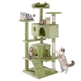 54 In Cat Tree Tower - Multi-level With Sisal Grab Post, Indoor Apartment With Ladder, Plush Toys, Rest And Play (Option: Green)