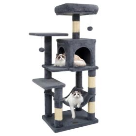 44" Multi-Level Cat Tree With Spacious Top Perch, 2-Door Condo & Hammock For Indoor Cats -Gray (Option: defaulttitle)