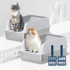 Deep gray stainless steel cat litter box (set of 2), featuring an open design in white with XL extra-large capacity