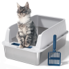 Deep gray stainless steel cat litter box (set of 2), featuring an open design in white with XL extra-large capacity
