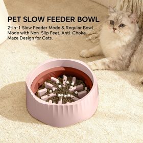 2-in-1 Dual Mode Large Plastic Cat Slow Feeder Bowl, Switchable Fast/Slow Feed (Color: Pink)