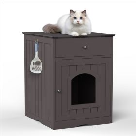 Wooden Pet House Cat Litter Box Enclosure with Drawer, Side Table, Indoor Pet Crate, Cat Home Nightstand (Material: Solid Wood, Color: Brown)