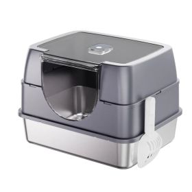 Fully Enclosed Stainless Steel Cat Litter Box White - Odor Lock, No Litter Scatter, Easy Clean (Option: Gray)